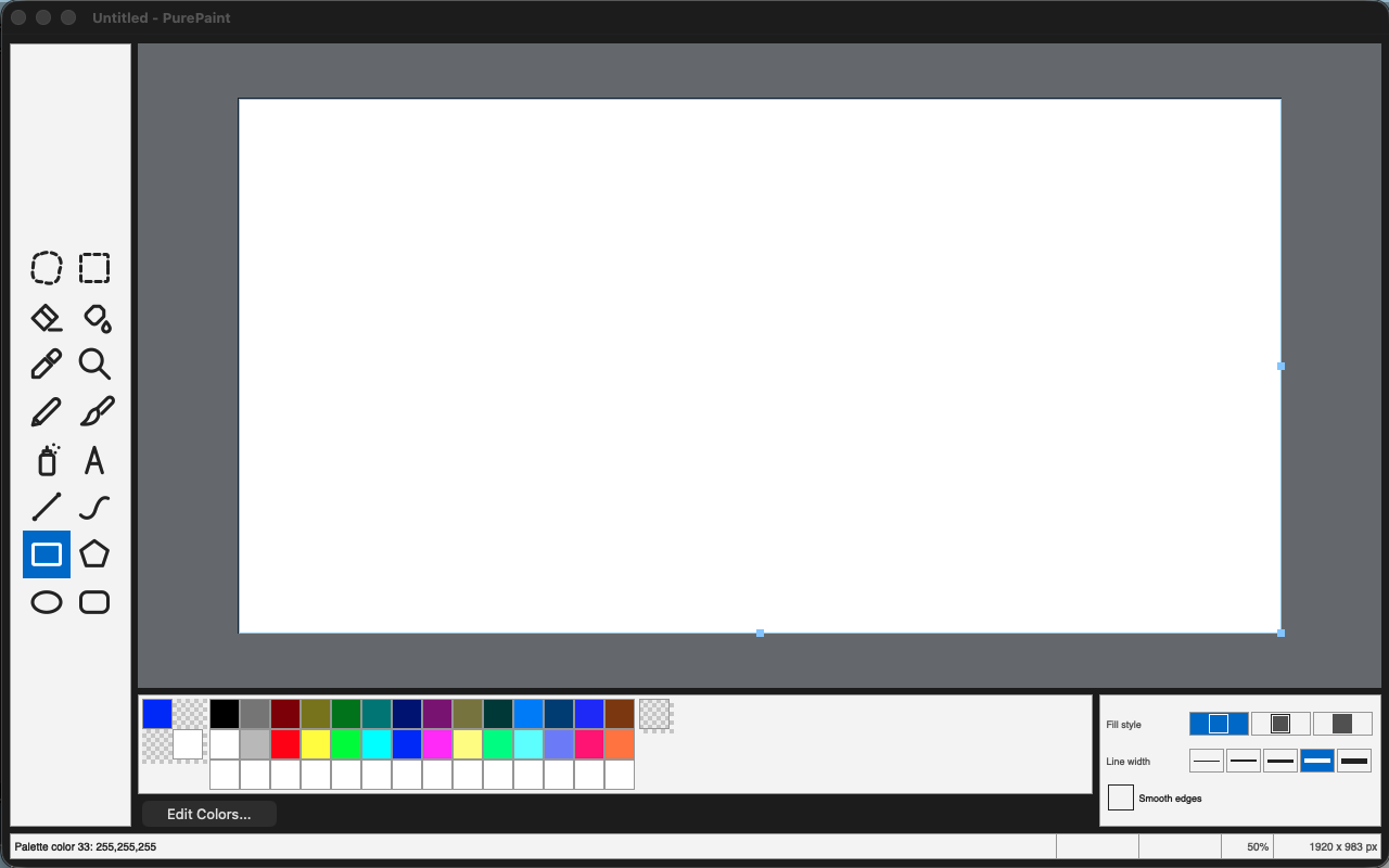 PurePaint blank canvas ready for a new drawing